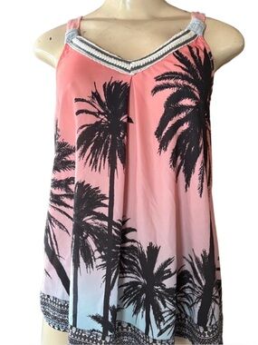 Vintage Rewind Pink, Black & Blue Palm Tree Halter Top